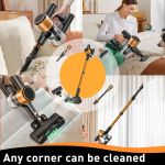 cordless vacuum cleaner, 55kpa powerful suction,8 in 1 powerful stick vacuum cleaner with anti tangle brush and upgraded green light, 2200mah. 45 minute run time rechargeable lightweight vacuum cleaner for hardwood floors, carpets and pet hair. Cordless stick vacuum cleaning sofa and floors