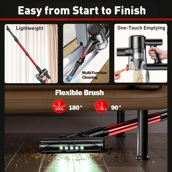 cordless vacuum cleaner 8 in 1 55kpa powerful suction lightweight,led display,45mins detachable battery vacuum for floor/carpet Lightweight cordless stick vacuum with flexible brush head