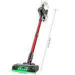 Red cordless stick vacuum with LED floor head
