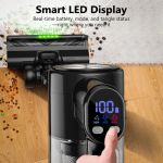 Cordless vacuum with smart LED display on wooden floor