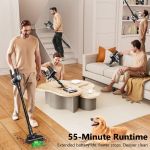 Man vacuuming living room with cordless stick vacuum