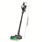 Cordless stick vacuum with dimensions displayed