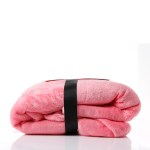 royal comfort snug hoodie nightwear super soft reversible coral fleece 750gsm pink Folded pink plush blanket with black strap