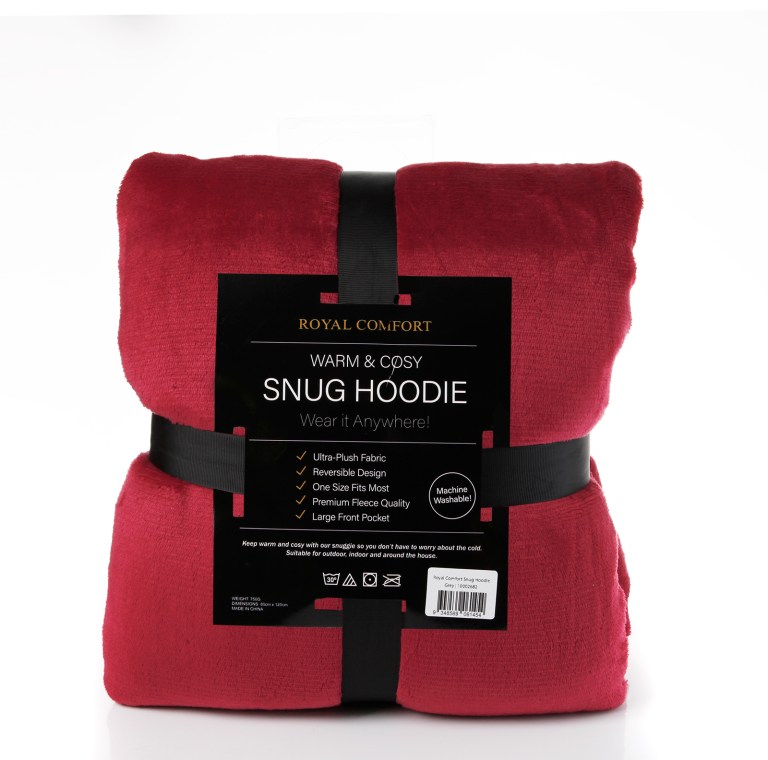 Red Royal Comfort snug hoodie blanket folded