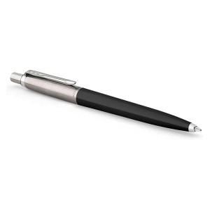 Black and silver ballpoint pen on white background