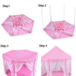Pink children’s play tent assembly steps