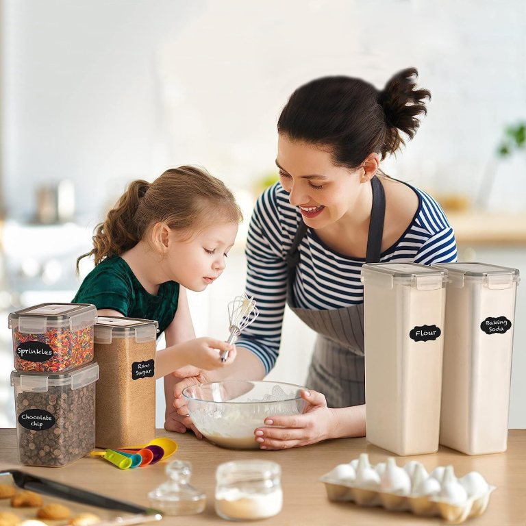 Mother and daughter baking together in kitchen
