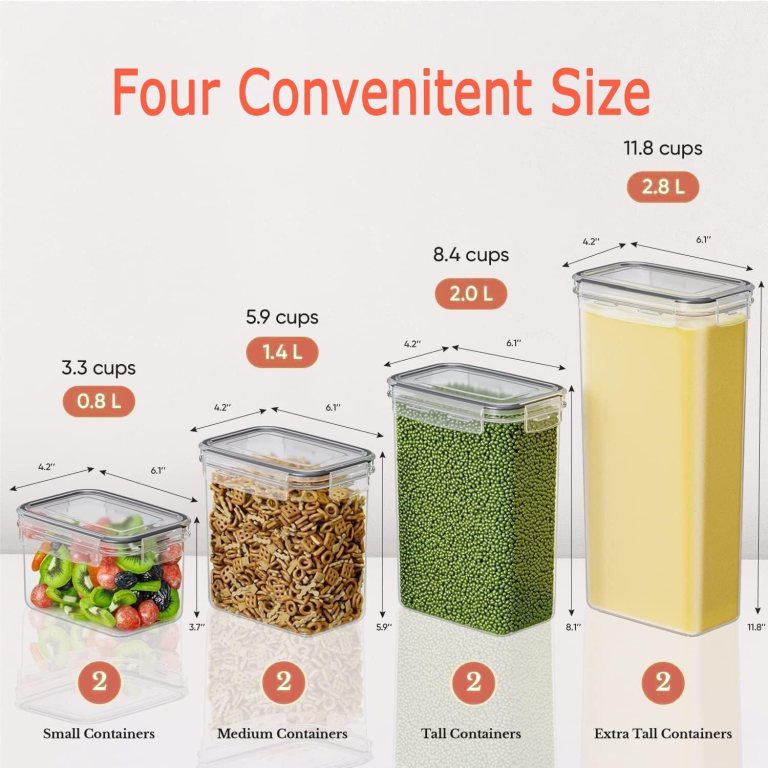 Four airtight food containers in varying sizes