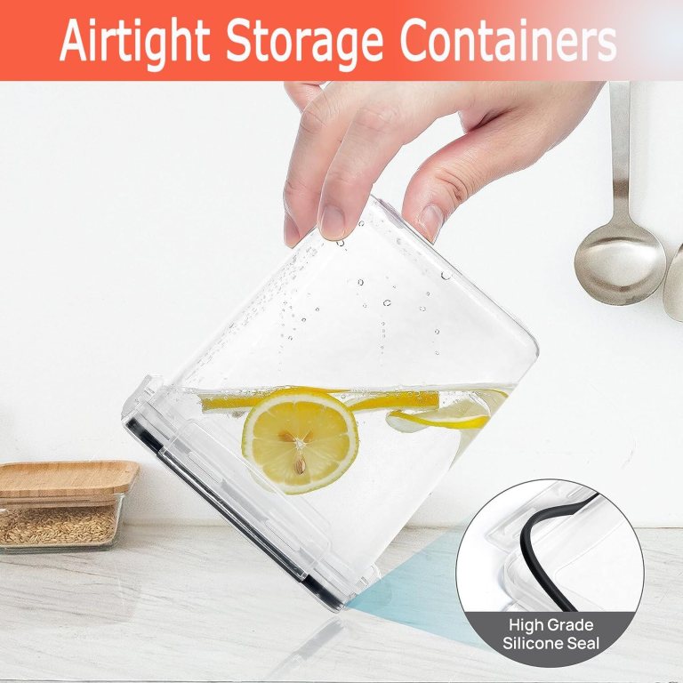 Airtight container holding water with lemon slices
