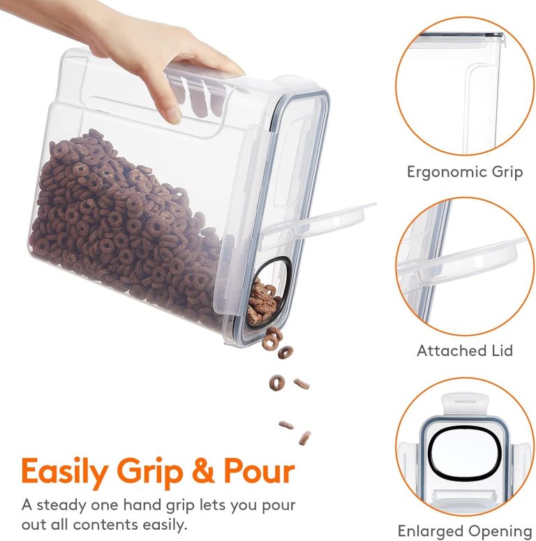 carla home airtight cereal storage containers bpa free food dispensers with pouring lids for pantry & kitchen (4 pack 2,5l) Clear cereal container with ergonomic grip pouring cereal