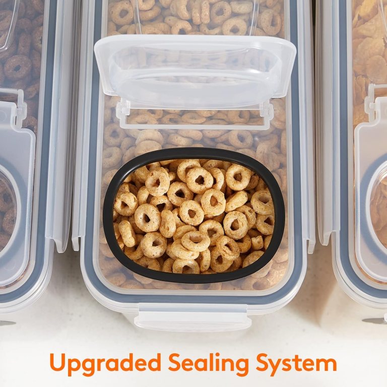carla home airtight cereal storage containers bpa free food dispensers with pouring lids for pantry & kitchen (4 pack 2,5l) Airtight cereal storage container with ring cereal