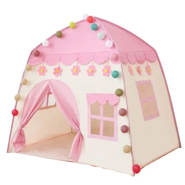 130cm pink princess castle tent for kids Pink house-shaped children's play tent with curtains