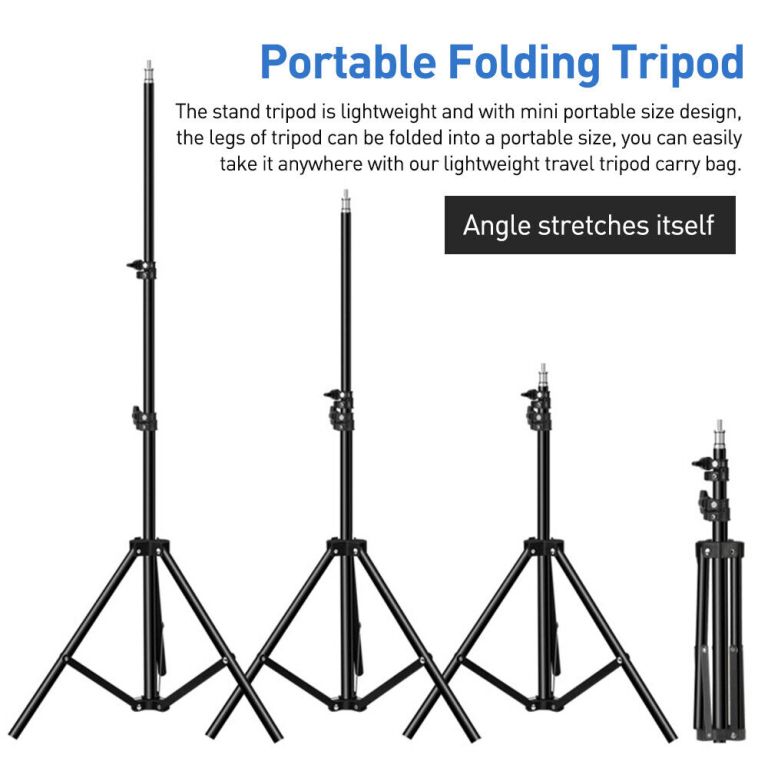 Portable folding tripod at various height settings