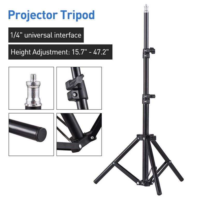 Adjustable black projector tripod stand with universal mount