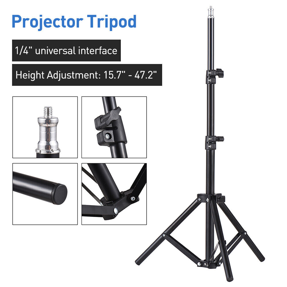 Adjustable black projector tripod stand with universal mount