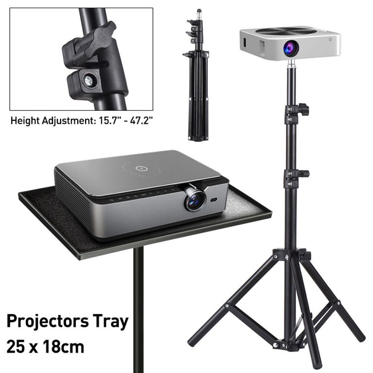 Adjustable projector stand with tray and tripod base