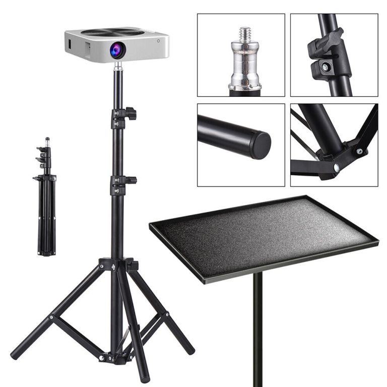 Adjustable projector tripod stand with mounting tray