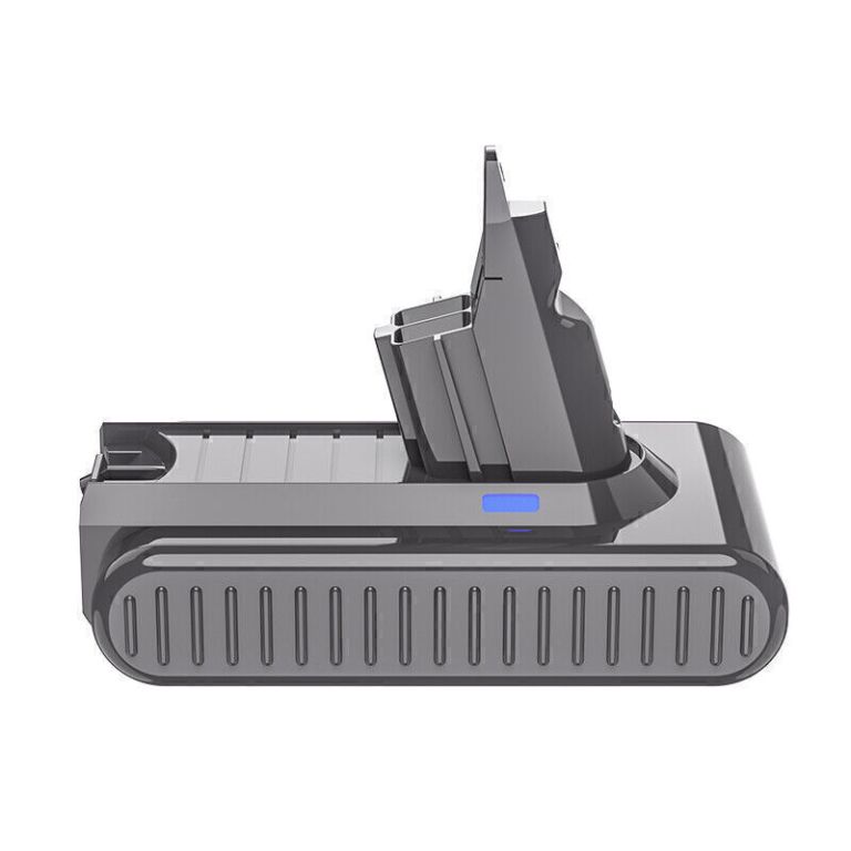 Cordless vacuum battery on charging dock
