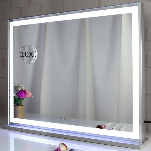 LED vanity mirror with 10x magnification inset