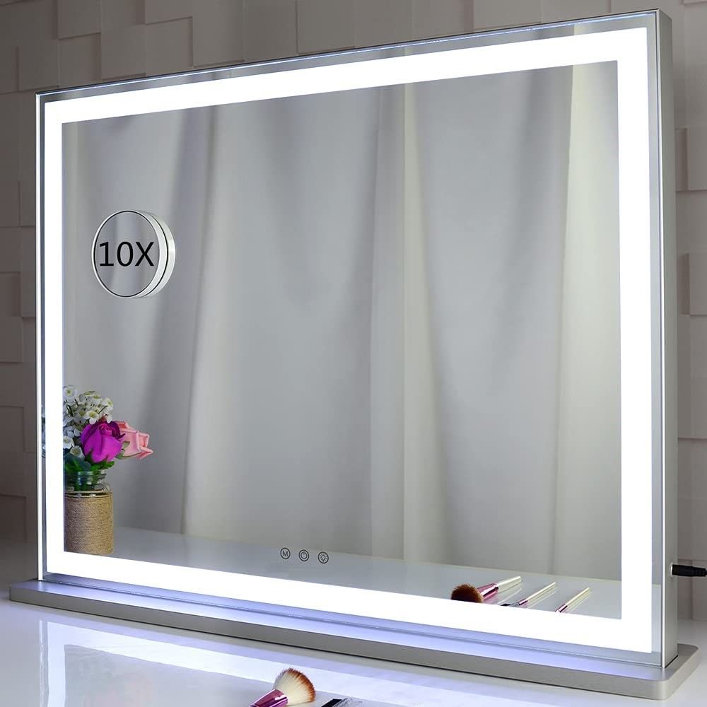 LED vanity mirror with 10x magnification inset