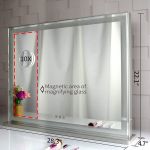 hollywood led makeup mirror with smart touch control and 3 colors dimmable light (72 x 56 cm) LED bathroom mirror with 10x magnetic magnifier