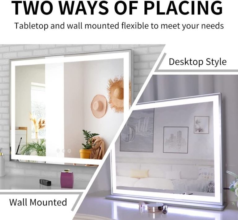 hollywood led makeup mirror with smart touch control and 3 colors dimmable light (72 x 56 cm) LED mirror wall-mounted and desktop placement options