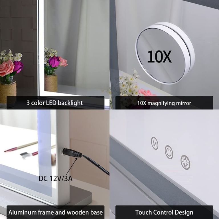 hollywood led makeup mirror with smart touch control and 3 colors dimmable light (72 x 56 cm) LED vanity mirror with 10x magnifier and touch controls