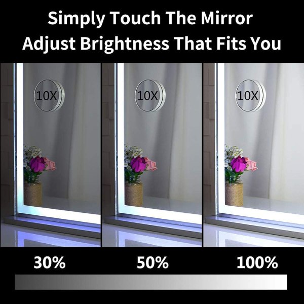 LED mirror with adjustable brightness and 10x magnification