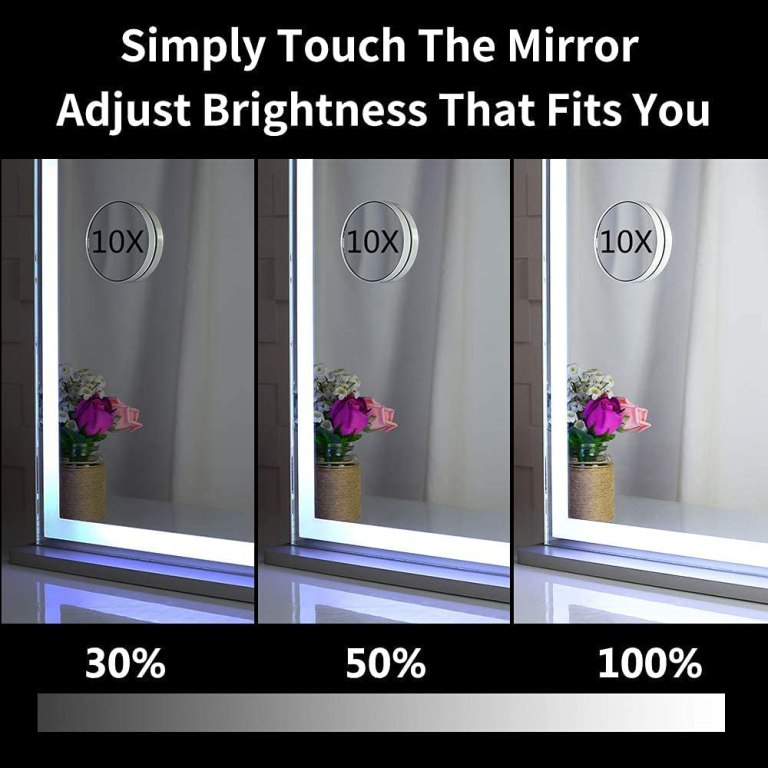 hollywood led makeup mirror with smart touch control and 3 colors dimmable light (72 x 56 cm) LED mirror with adjustable brightness and 10x magnification