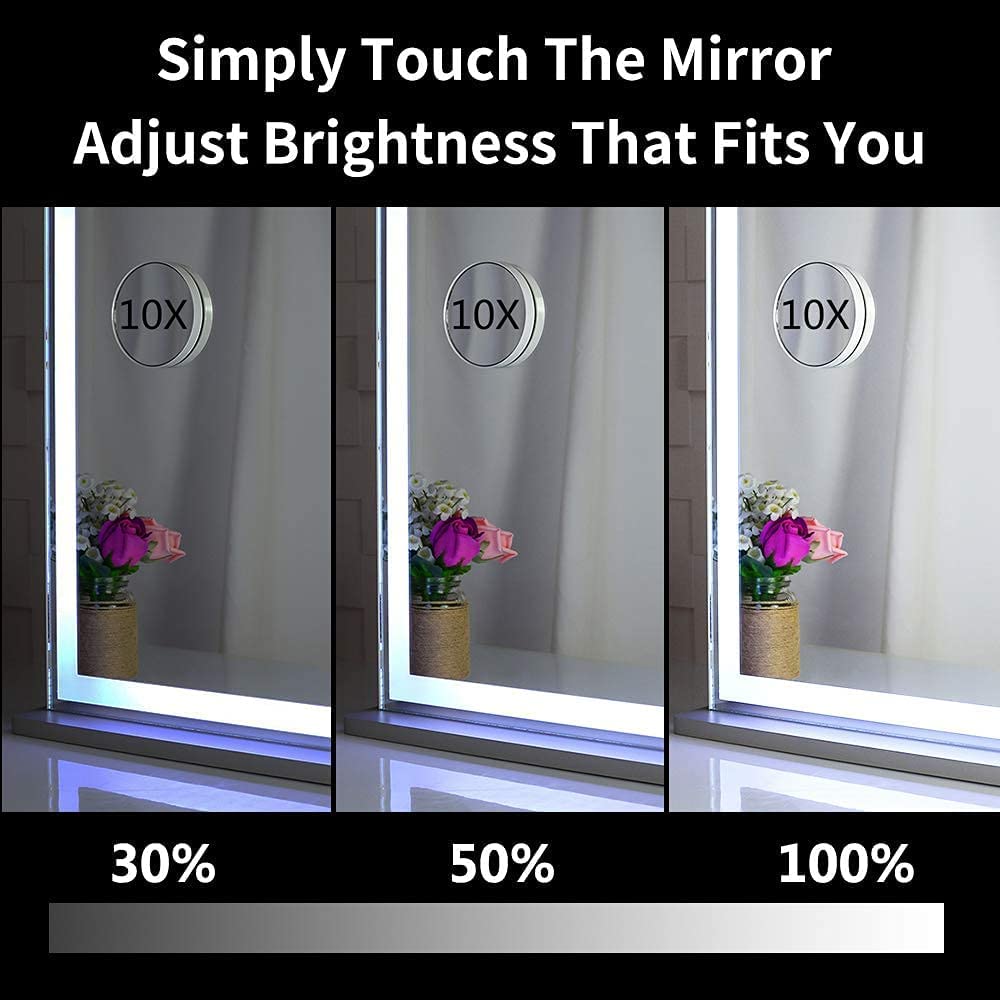 LED mirror with adjustable brightness and 10x magnification