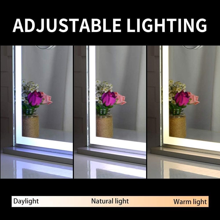 hollywood led makeup mirror with smart touch control and 3 colors dimmable light (72 x 56 cm) Mirror with adjustable daylight, natural and warm lighting