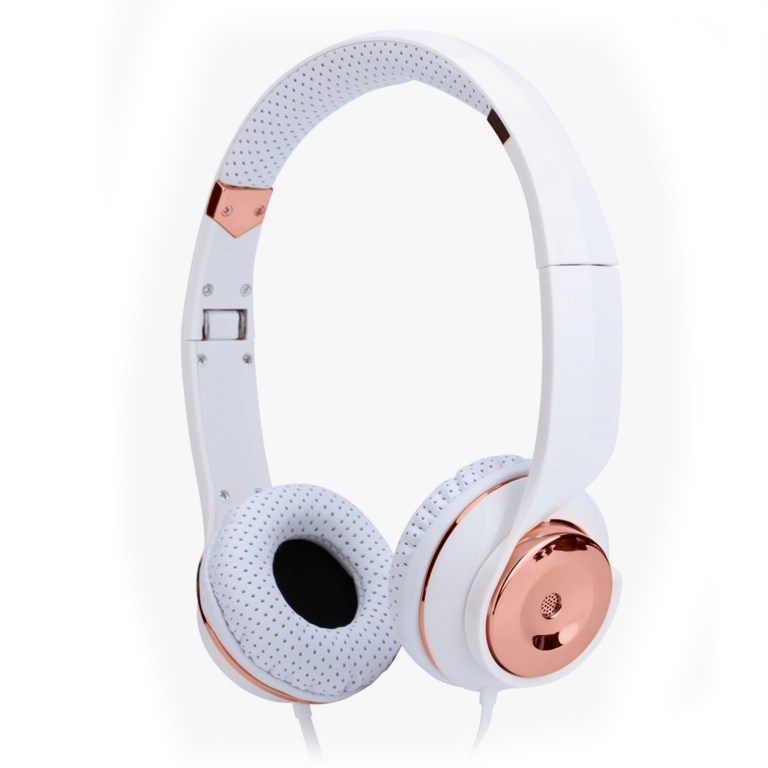 White and rose gold over-ear headphones