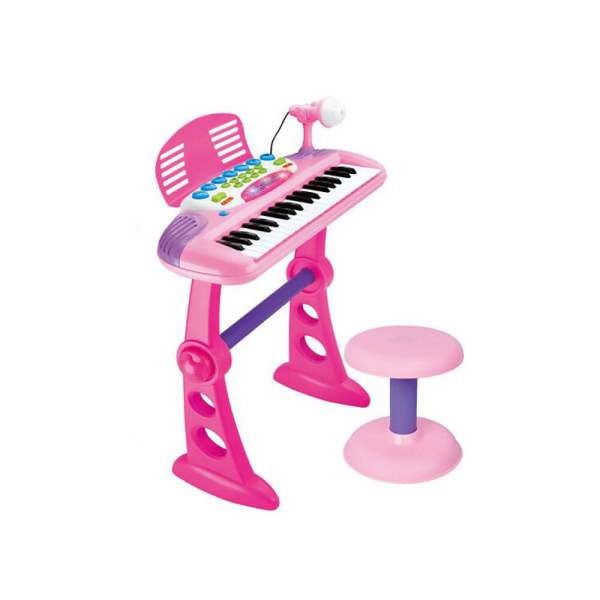 v196 2039 37984 00.jpg Pink children’s toy keyboard with microphone and stool