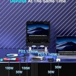 Multi-device fast charging station powering laptops and gadgets