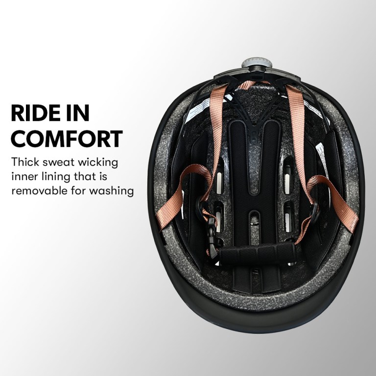 valk retro bike helmet, 56 61cm s, m, l universal dial fit system, charcoal Inside view of helmet with removable lining