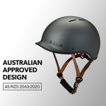 valk retro bike helmet, 56 61cm s, m, l universal dial fit system, charcoal Matte black bike helmet with brown straps