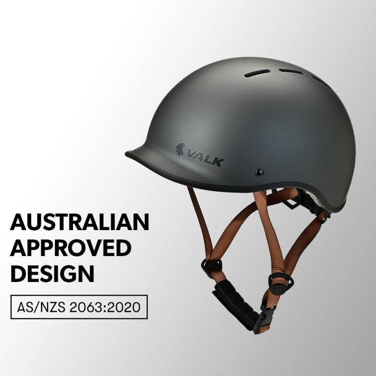 valk retro bike helmet, 56 61cm s, m, l universal dial fit system, charcoal Matte black bike helmet with brown straps