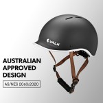 valk retro bike helmet, 56 61cm s, m, l universal dial fit system, jet black Black VALK bike helmet with brown straps