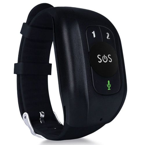Black emergency alert wristband with SOS button