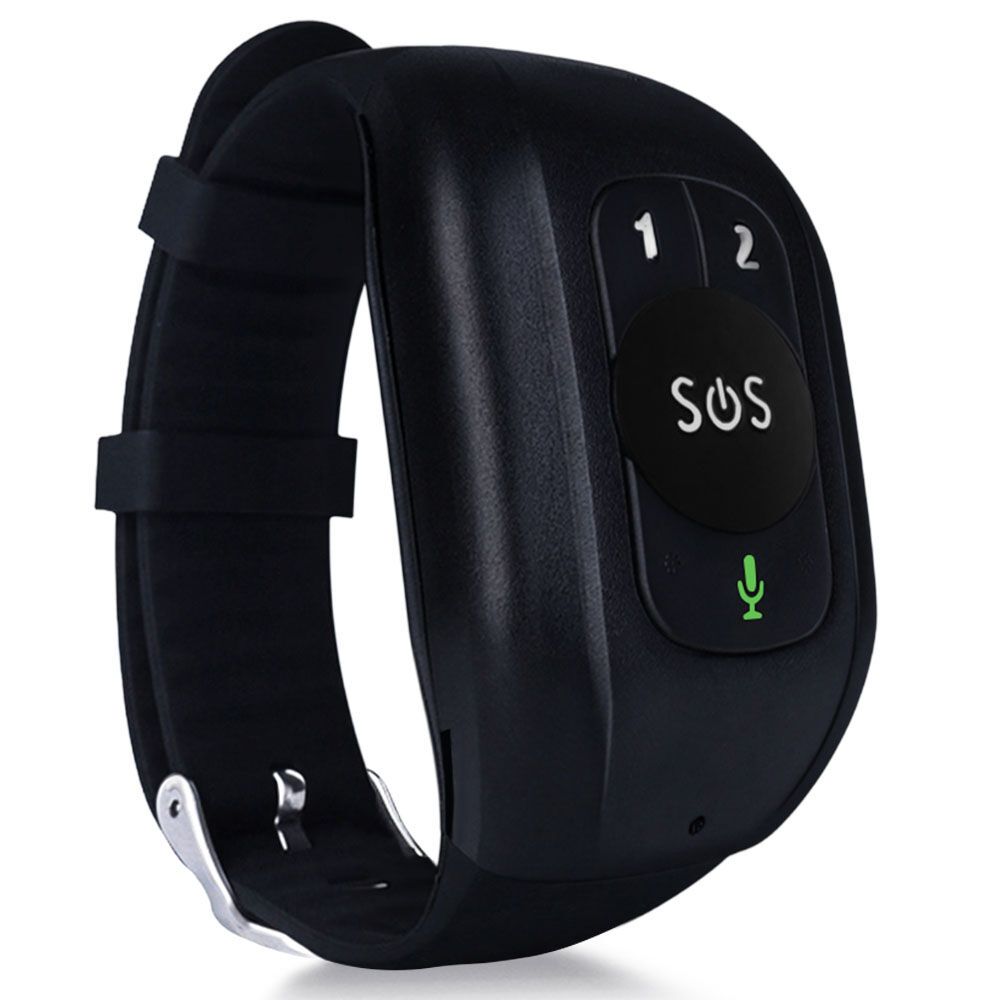 Black emergency alert wristband with SOS button