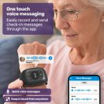 equipmed gps fall detection emergency bracelet with sos button, for seniors, 2 way calling, location tracking, speed dial, iphone and android compatible Elderly woman using SOS voice messaging wrist device