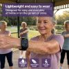 equipmed gps fall detection emergency bracelet with sos button, for seniors, 2 way calling, location tracking, speed dial, iphone and android compatible Senior woman wearing smartwatch during outdoor exercise class
