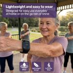 equipmed gps fall detection emergency bracelet with sos button, for seniors, 2 way calling, location tracking, speed dial, iphone and android compatible Senior woman wearing smartwatch during outdoor exercise class