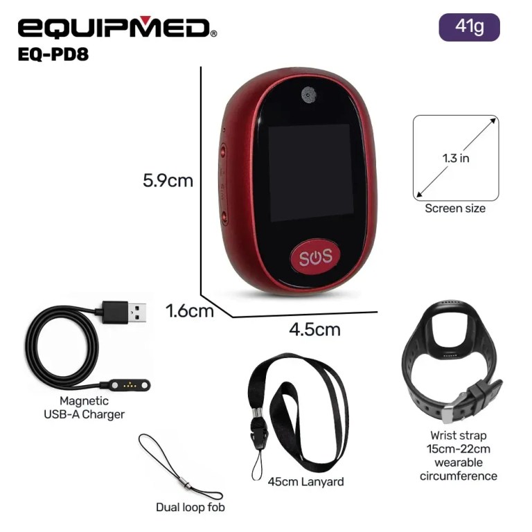 equipmed fall detection alarm watch/pendant with gps and sos emergency button, for seniors, location tracking, 2 way calling, iphone and android compatible Equipmed EQ-PD8 personal SOS alarm device