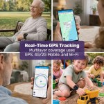 equipmed fall detection alarm watch/pendant with gps and sos emergency button, for seniors, location tracking, 2 way calling, iphone and android compatible Family using smartwatch with real-time GPS tracking app
