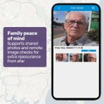equipmed fall detection alarm watch/pendant with gps and sos emergency button, for seniors, location tracking, 2 way calling, iphone and android compatible Smartphone displaying elderly man’s photo and tracking app