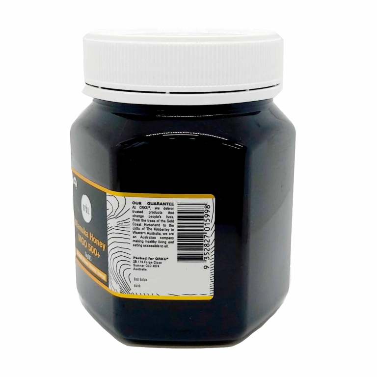 Dark honey jar with white screw lid