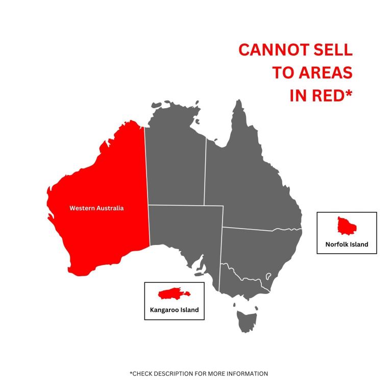 Map highlighting restricted Australian sales areas in red