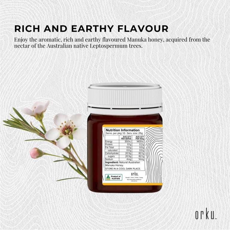 Jar of Australian Manuka honey with flowers