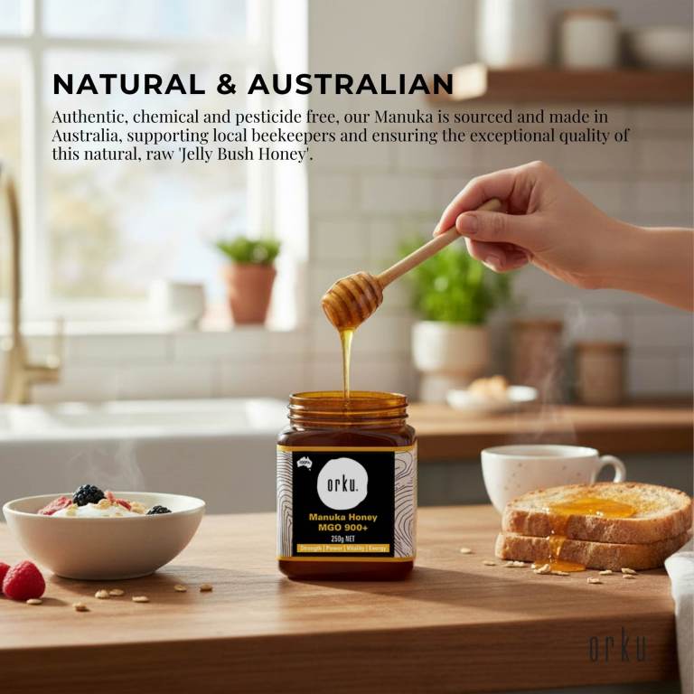Manuka honey jar with dipper and toast